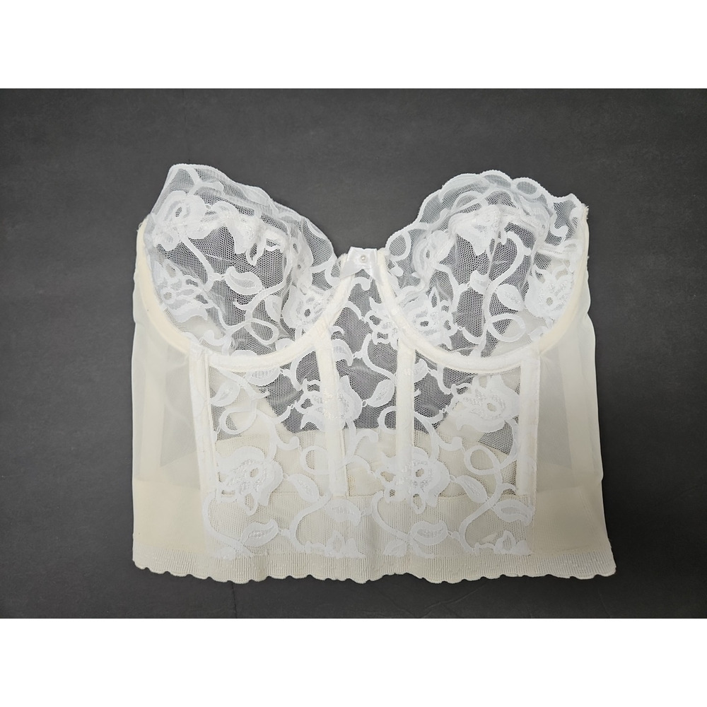 Vintage Victoria's Secret Ivory Lace Bustier Corset Underwire Bra 34C Union Made